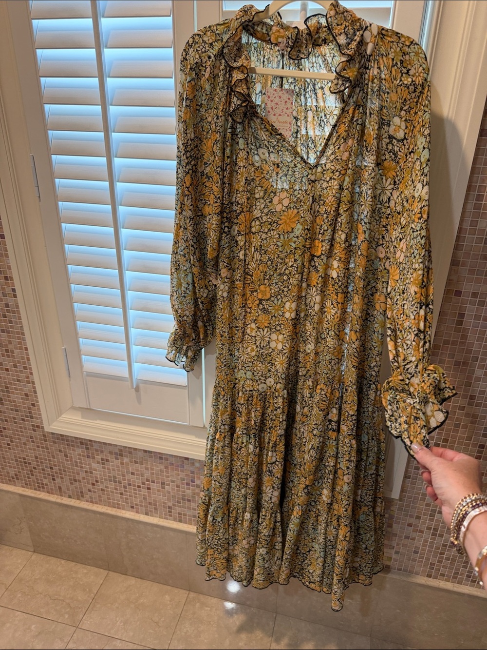 Free People Yellow Floral Ruffle Midi Dress - Picture 1 of 3